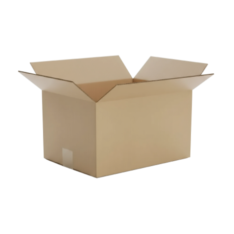 Open brown cardboard shipping box displayed above the label “Packaging Materials". 