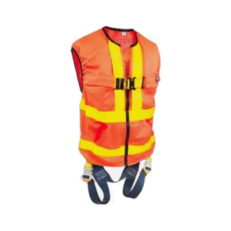 High-visibility orange safety vest with reflective yellow stripes displayed above the label “Safety Supplies". 