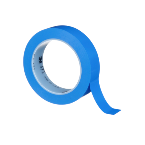 Roll of blue masking tape with loose end displayed above the label “Tapes".  