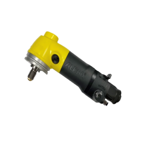 Compact right-angle power tool with yellow head and black body displayed above the label “Tools". 