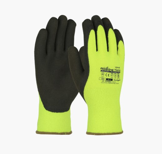 41-1405/L LARGE POWERGRAB THERMO HI-VIS YELLOW DIPPED PALM GLOVE (DZ) 6DZ/CASE
