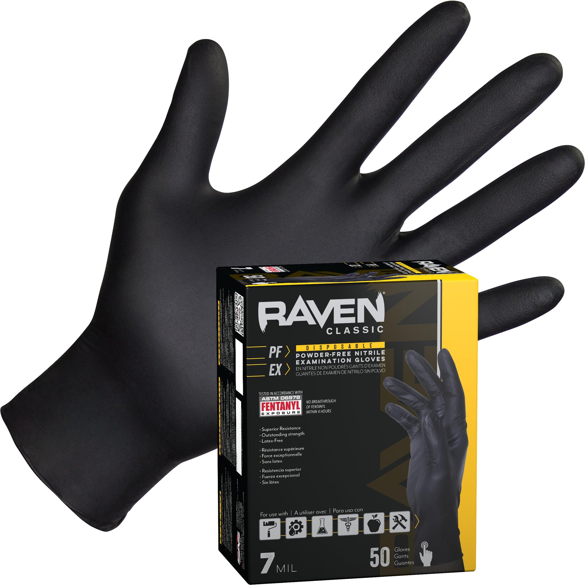 RAVEN POWDER-FREE EXAM GRADE NITRILE GLOVES- MED