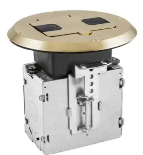 RF515BR Hubbell Residential Floor Box Kit, Woor Floor Type, 1-Gang, Brass