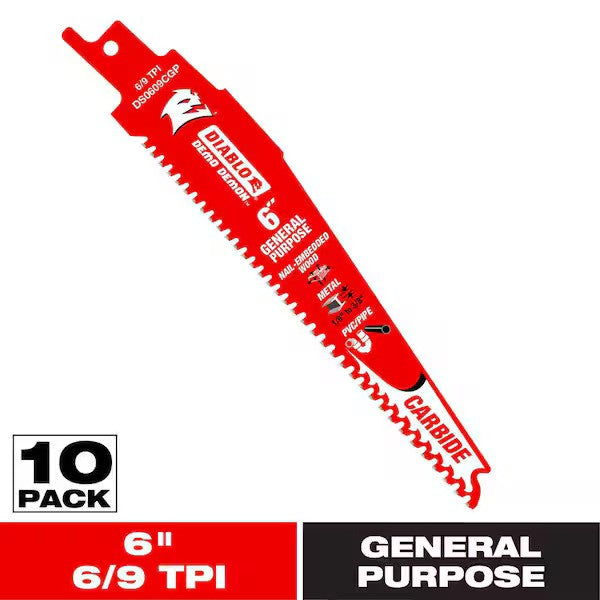 DS0610CF10 6IN 10TPI STEEL DEMON CARBIDE TEETH RECIPROCATING SAW BLADES FOR MEDIUM METAL